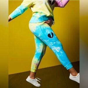 Torrid Lovesick Heart tie dye joggers  in rainbow colors w/broken black heart